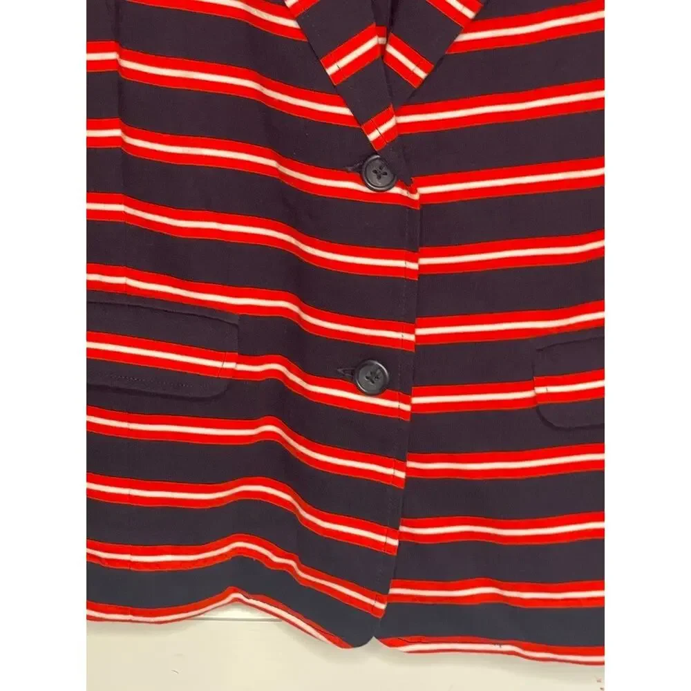 J.Crew Women's Striped Knit Blazer Jacket Sz M Cotton Preppy Nautical Coastal